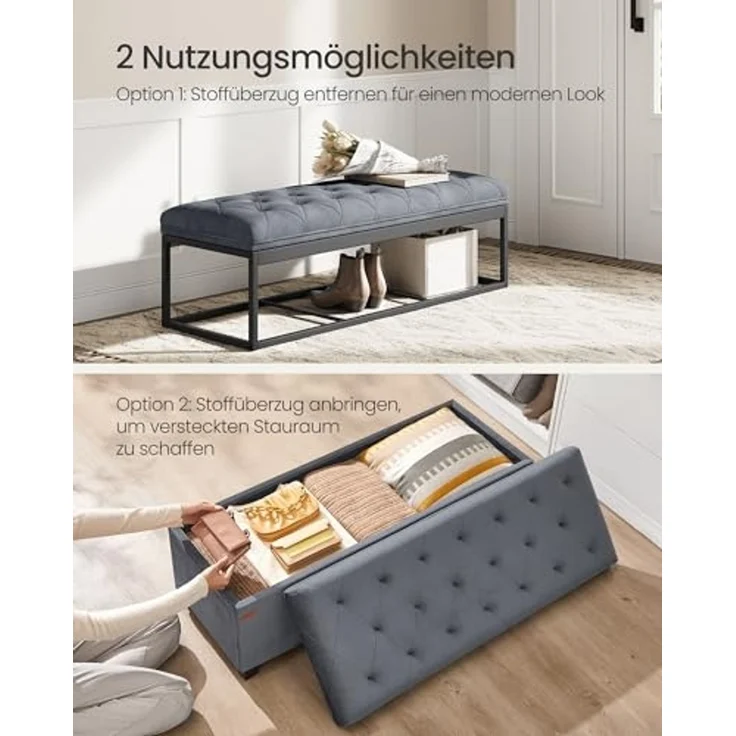 SONGMICS Sitzbank Sitzhocker mit Stauraum, Sitzbank mit Beinen, Fußbank – Bild 4
