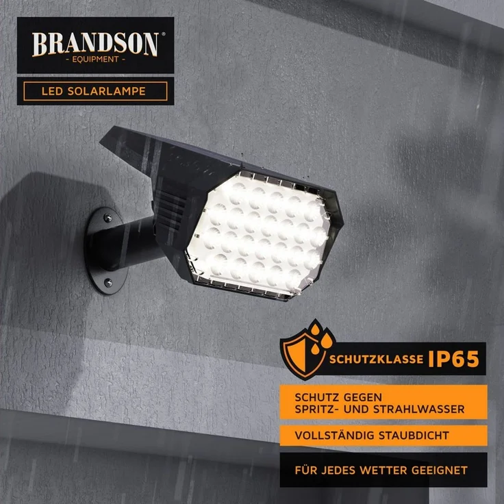 Brandson LED Gartenstrahler Solar Erdspießleuchte, Akku Gartenleuchte, Solarspotlight Wandmontage, Ein-/Ausschalter, mehrere Helligkeitsstufen, LED fest integriert, Warmweiß, Solarstrahler 80 Lumen, Solarleuchte warnweiß, für Garten, Balkon IP65 – Bild 3