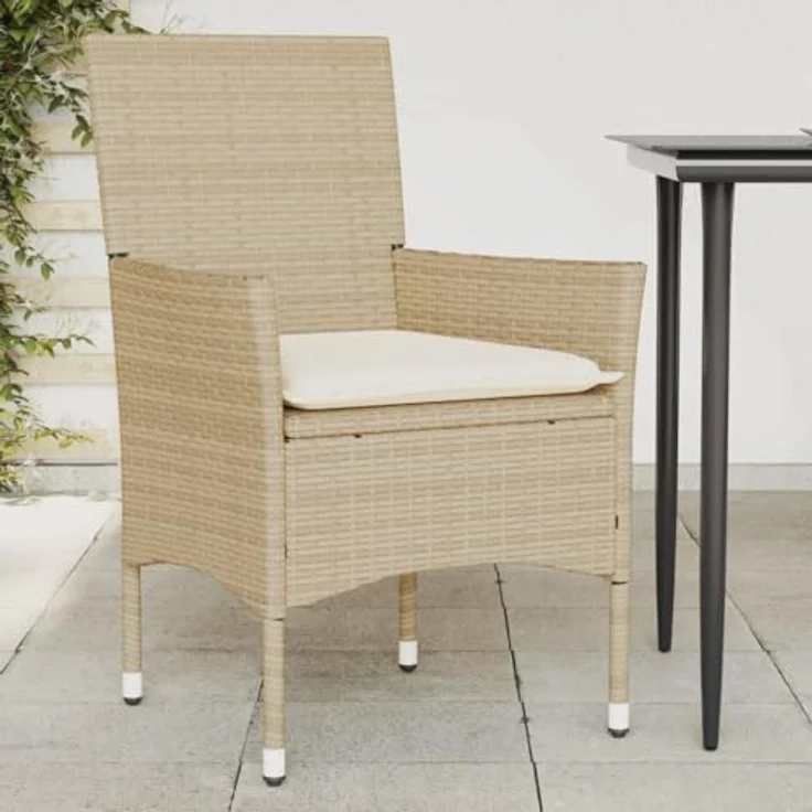 vidaXL Gartenstühle mit Kissen 2 Stk. Beige Poly Rattan 368113 – Bild 3