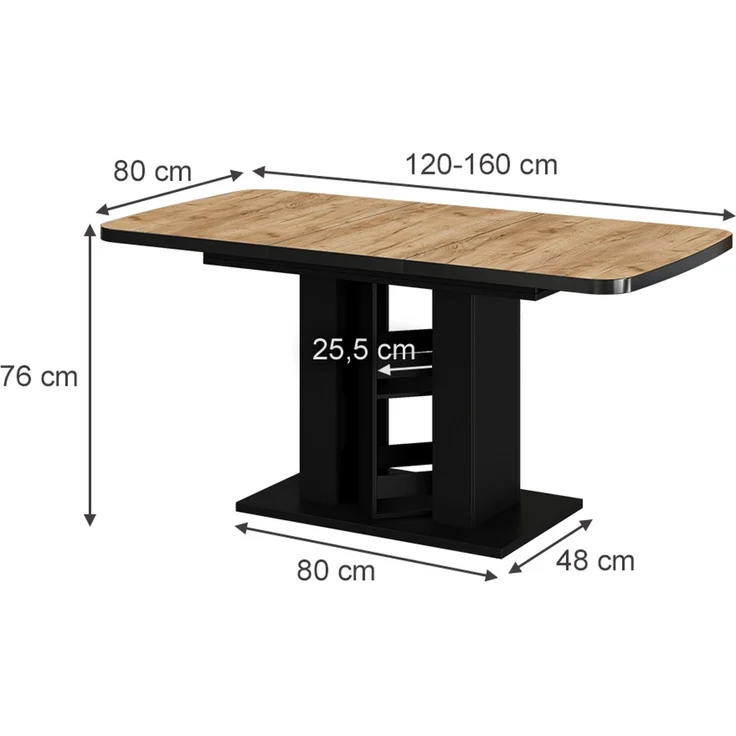 Esstisch Fenaro Goldkraft Eiche/Schwarz 120 x 80 cm Vicco – Bild 2