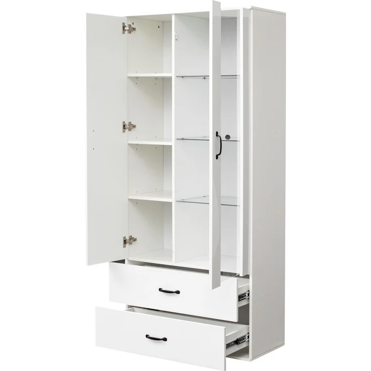 ZUBALIYA Hängeschrank (59,5 x 35 x 182 cm), 2 Türen, LED - Beleuchtung, Stauraum für Wohnbereich, Küche oder Bad entsprechend dem Aufstellort, Weiß – Bild 23
