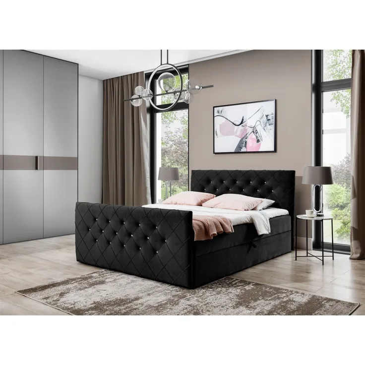 Boxspringbett Schlafzimmerbett EIVOR 160x200 cm Schwarz inkl. Bettkasten