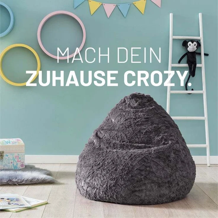 Lumaland 'Luxury Fluffy' Sitzsack, Webplüsch, Grau, 60 x 45 cm, 120 l – Bild 3