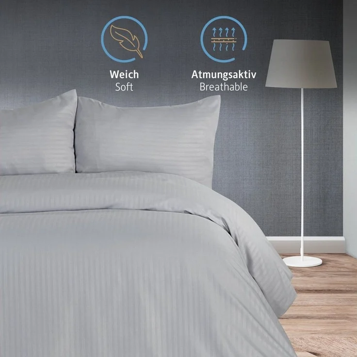 Komfortec Deluxe Bettwäsche 200x200 3 teilig Grau - Bettbezug 200x200 Set mit Kissenbezüge, Bettwäsche-Sets 200x200 aus Mikrofaser mit Reißverschluss Weich und Bügelfrei, Grau – Bild 2