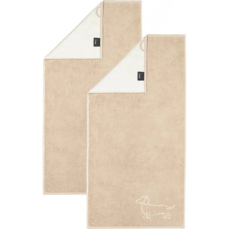 Cawö Handtuch 2 Stück Cawö We love Dogs Handtücher 6248-33 Dackel Natur 50x100, Walkfrottier (Spar-Set, 2-St), 100% Baumwolle