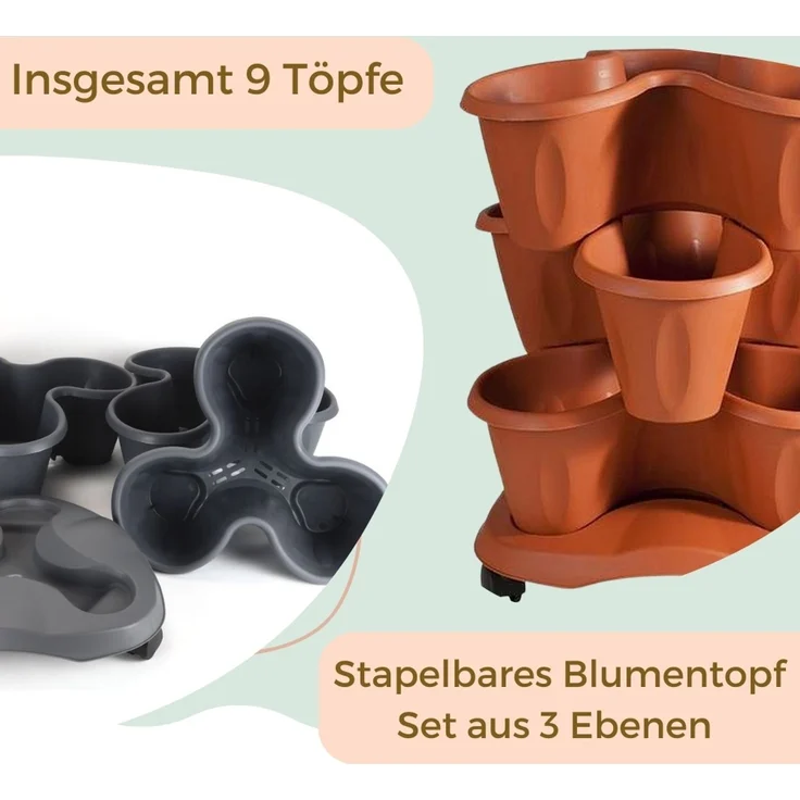 GarPet Blumentopf Pflanzturm Erdbeerturm 3er Set Säulentopf Stapelbar Vertikaler Garten – Bild 5