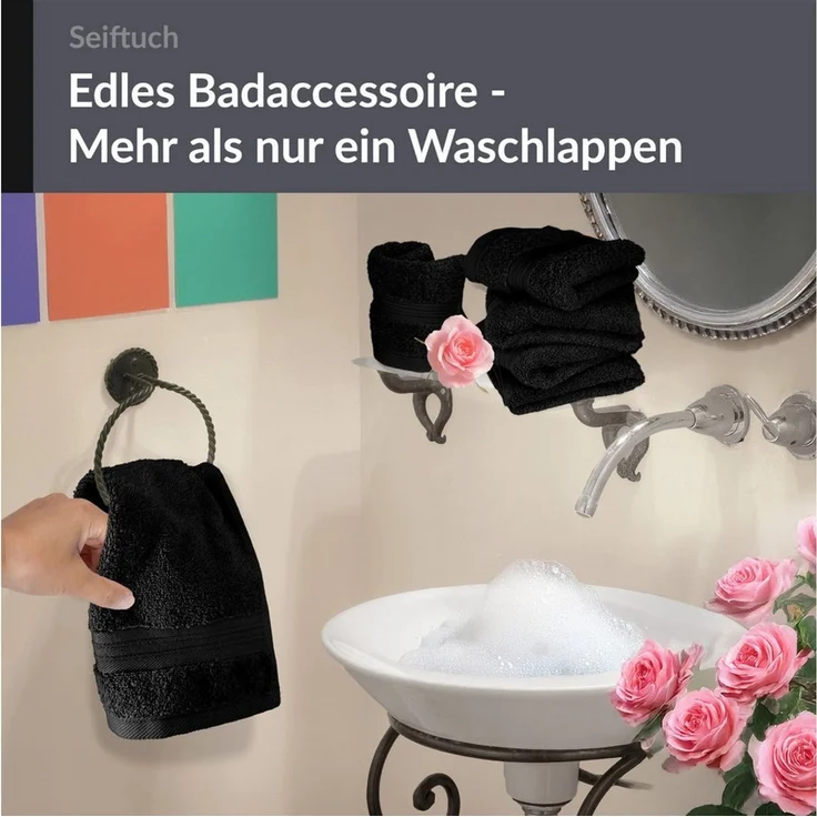 Lashuma Waschlappen - Seiftücher Linz, (Spar-Set, 6-St), Frottee Gästehandtücher schwarz 30x30 cm – Bild 2