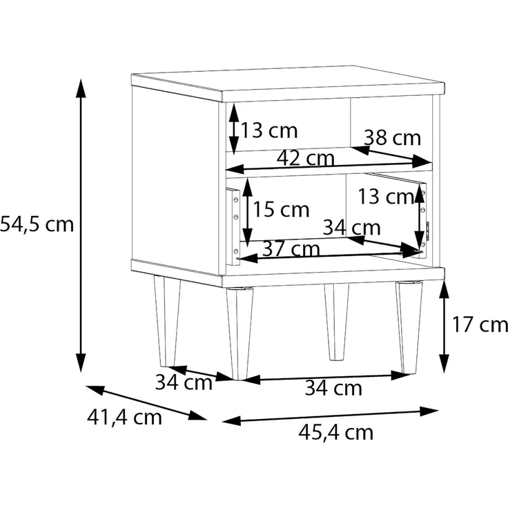 FORTE Calasetta Nachttisch 45 cm Boho Stil Wiener Geflecht Nachtschrank mit Schublade Holz Dekor: Elegancia Eiche/Technorattan, klein schmal, 45 cm breit x 54,5 cm hoch x 41 cm tief – Bild 3