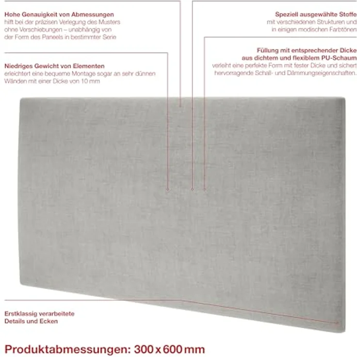 mollis Kopfteil Rechteckig Wandpolster Wandkissen Bettkopf Akustikpaneel, (1 St), FSC-Zertifiziert CU-COC-827249, FSC® C114919 – Bild 4