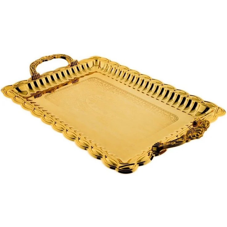 2er Set Serviertablett aus hochwertigem 18/10-Edelstahl - Elegant & langlebig Gold – Bild 2