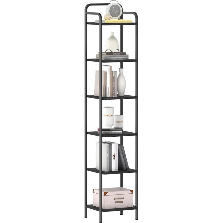 Bücherregal, Regal, Standregal, Schmales Bücherregal, Industrielles Eckregal, Schlankes Regal für Heimbüro, Wohnzimmer, Schlafzimmer, Küche, 6 Ebenen Schwarz – Bild 2