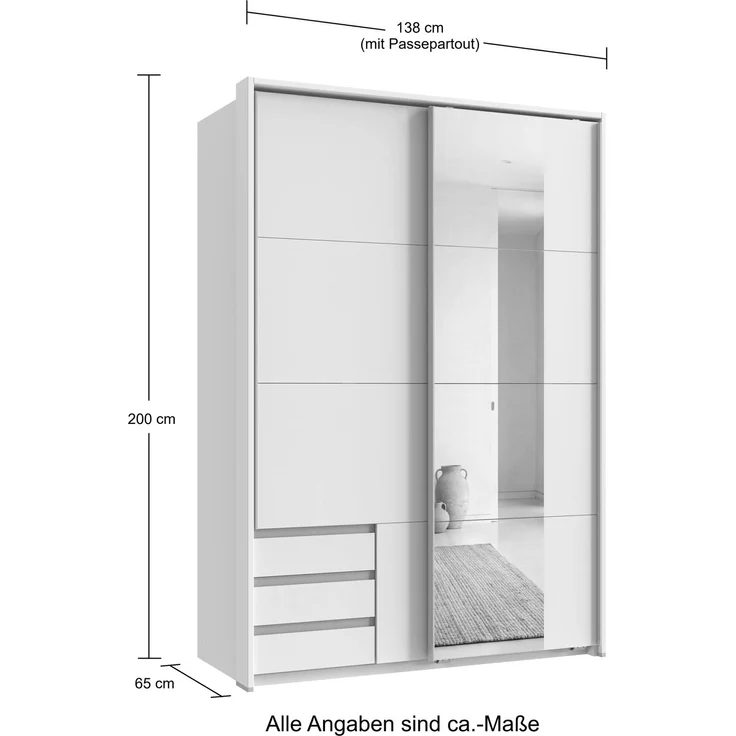 Schwebetürenschrank Kleiderschrank 138cm Grafit Schubladen Spiegel Passepartout – Bild 8