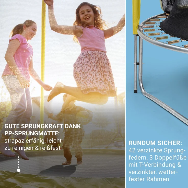 Jumpstarter Trampolin 2,5 m Ø Netz 120 kg max. 195 cm Ø Sprungfläche Gelb – Bild 4