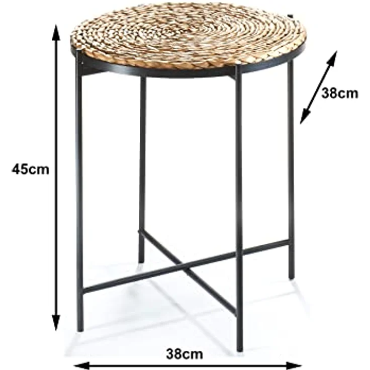 Kobolo Beistelltisch Dekotisch COFFEE aus Seegras und Metall (schwarz und natur, 1-St, Gestell und Tablett) – Bild 3