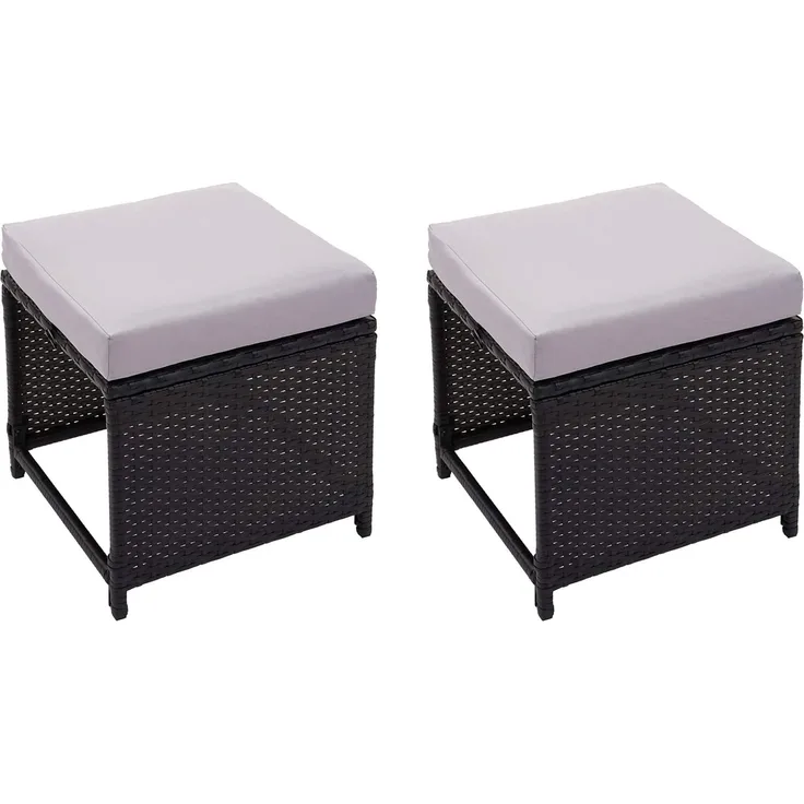 2er-Set Poly-Rattan Hocker HWC-G16, Gartenhocker Sitzhocker, Gastronomie ~ schwarz, Kissen hellgrau