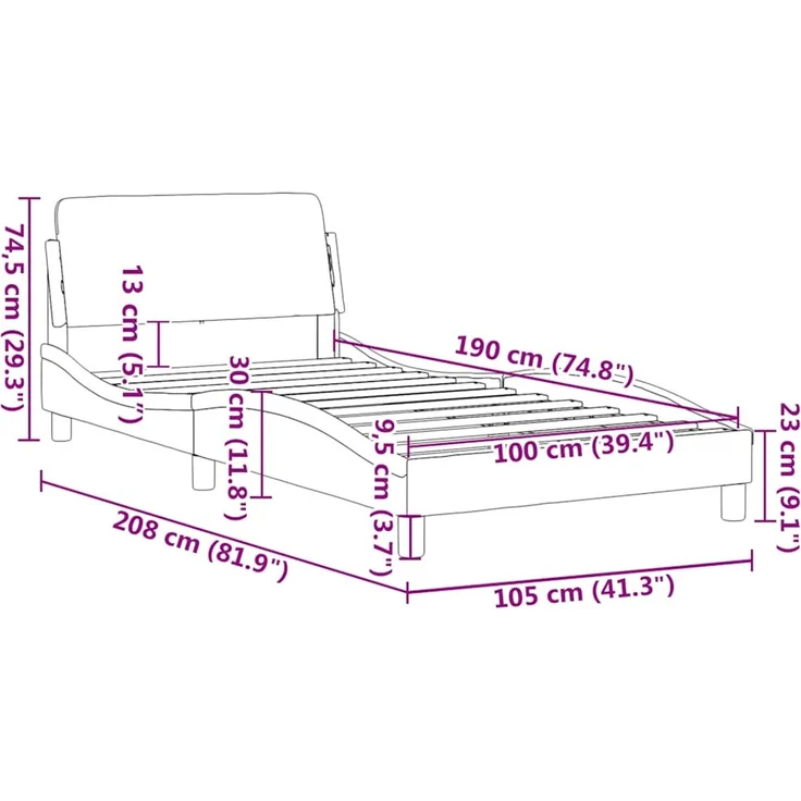 vidaXL Bettgestell "Dover" Weiß 100x190 cm Kunstleder 373270 – Bild 9