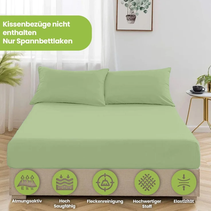 Jersey Spannbettlaken 180-200x200cm 100% Baumwolle Grün – Bild 6