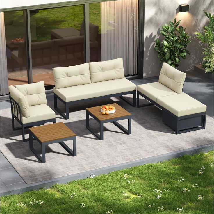Gartenlounge-Set, Polyester mit Liegefunktion & Stauraum, 191,5x191,5x79 cm, Beige – Bild 3