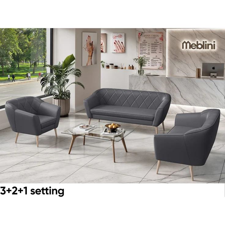 MEBLINI Sofa GISELA 3-Sitzer - Grau Kunstleder - für Wohnzimmer - Mini Lounge für drei Personen - Küchensofa - Sofa Klein – Bild 4