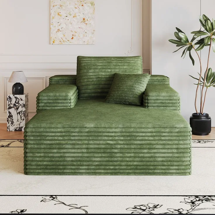 Wohnora-115*159cm,Bequemes Corduroy-Sofa,Mit tiefer Sitzfläche, Chaiselongue, Boneless Modular Sofa, Schwamm, Keine Montage erforderlich,Kompressions sofas for Wohnzimmer, Schlafzimmer, Wohnung, Green,H 60cm x T 115cm x B 159cm,Grün