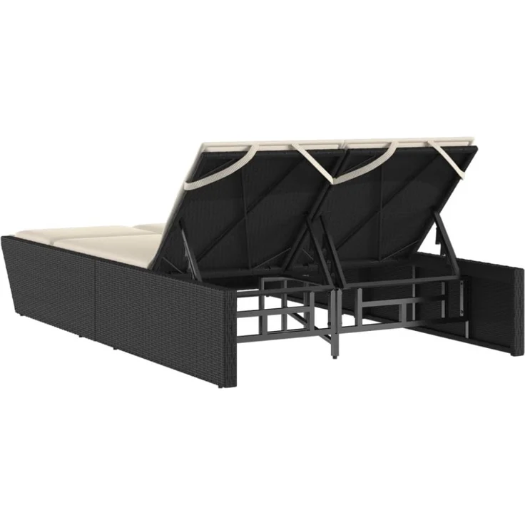 vidaXL Doppel-Sonnenliege mit Kissen Schwarz Poly Rattan 368179 – Bild 4