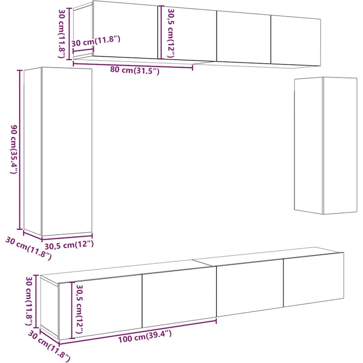 vidaXL 6-tlg. TV-Schrank-Set Wandmontage Artisan-Eiche Holzwerkstoff 3329002 – Bild 10