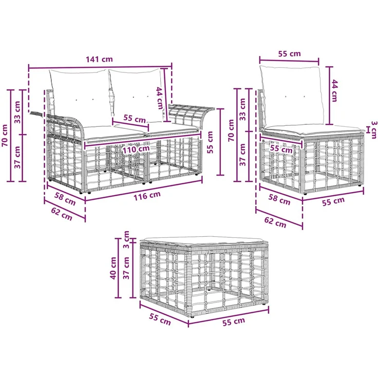 vidaXL Outdoor-Sofagarnitur 6 pcs Natürlich und Cremweiß Polyester 3437742 – Bild 8