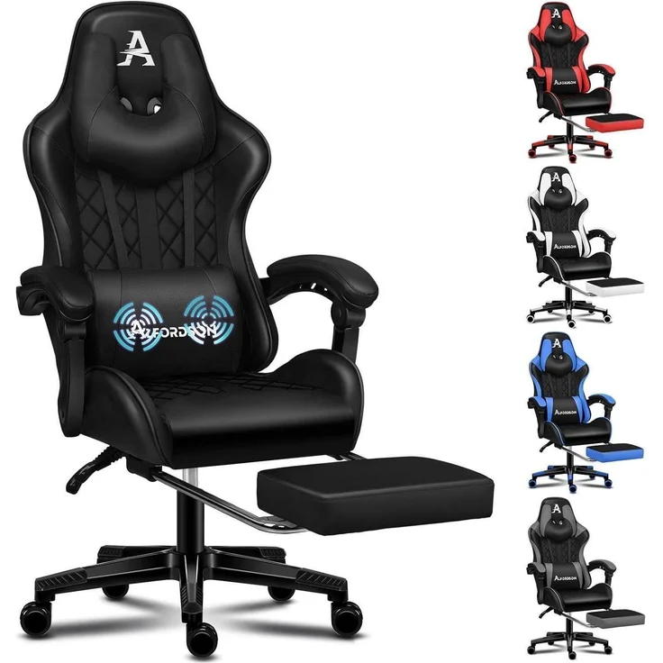 ALFORDSON Gaming-Bürostuhl mit Fußstütze und Lendenkissen, Schwarz Ethan – Bild 1