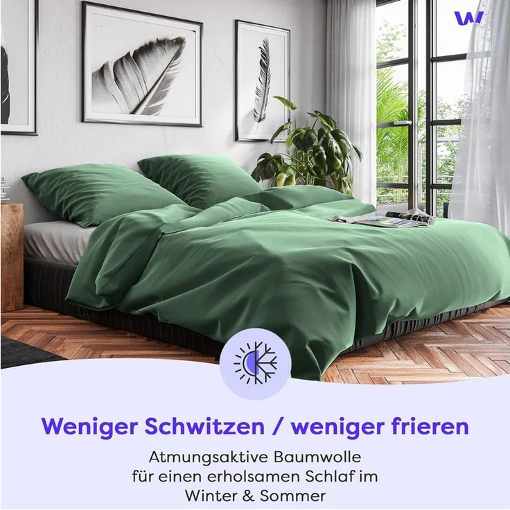 Wolkenfeld Bettwäsche Renforcé Bettwäsche Baumwolle - Natürlich weiches Schlafgefühl, Renforcé, 3 teilig, 135x200 cm, 155x220 & Übergrößen I inkl. Kissenbezüge 80x80 I uni – Bild 5