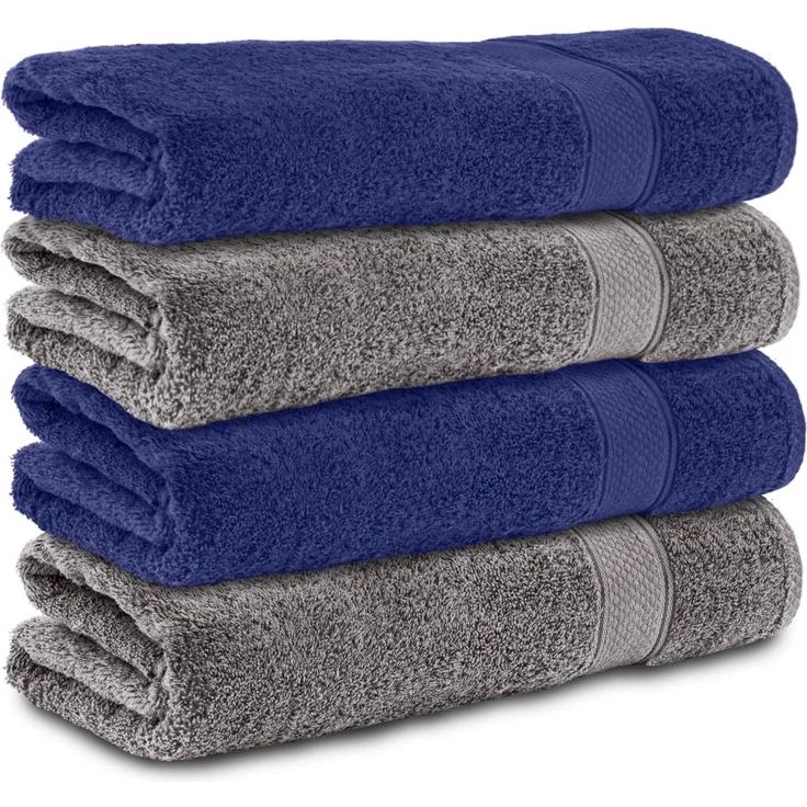 Komfortec 4er Duschtücher Set 70x140 cm aus 100% Baumwolle | Frottee, Weich und Saugstark, Badetücher für Bad und Dusche, Anthrazit Grau/Navyblau