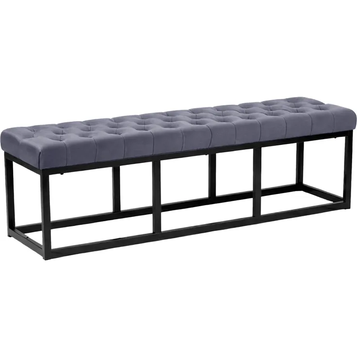 CLP Sitzbank Polson, Modern, Gestell schwarz, Samt, Gesteppt, Bodenschoner, Design,grau 150 cm