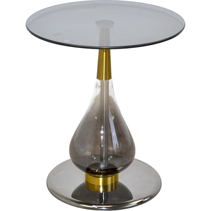 Design Beistelltisch Rund Ø45cm Schwarz/Gold – Grauglas Sicherheitsglas Höhe 52cm – Bild 3