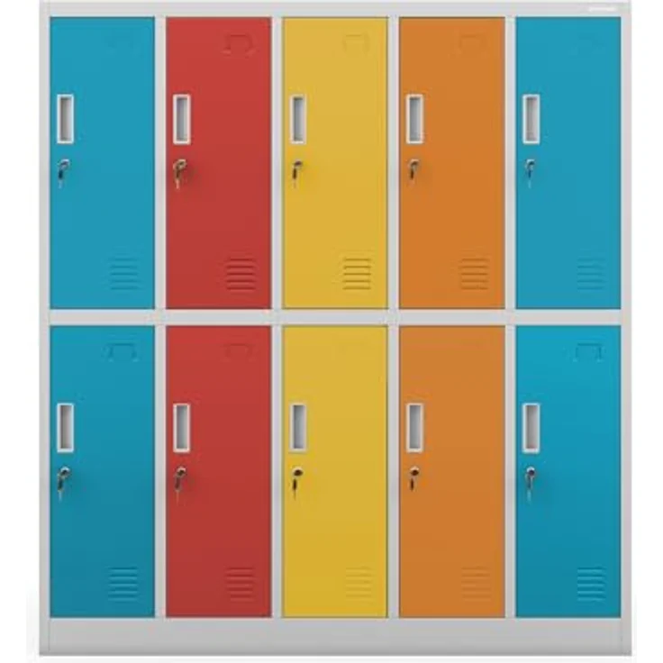 Jan Nowak Schließfachschrank Metall 10 Fächer Schulschrank 150x136x45 cm | Wertfachschrank, Garderobenschrank, Stahlspind abschließbar, pulverbeschichtet, für Schule, Kindergarten, Umkleide – Bild 4