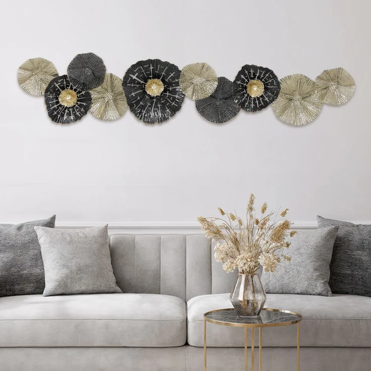 MELAYR, Wandbild, Wandschmuck mit Metallrahmen, moderner Stil, Schwarz+Gold, 134 x 7 x 29 cm – Bild 3