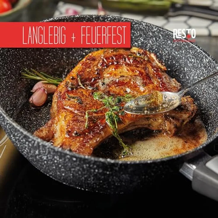 RESTO Kitchenware Bratpfanne Leo, Wokpfanne mit vierschichtiger Marmor-Antihaftbeschichtung, Aluminium (1-tlg), mit einem abnehmbaren Griff - backofenfest, spülmaschinenfest – Bild 6