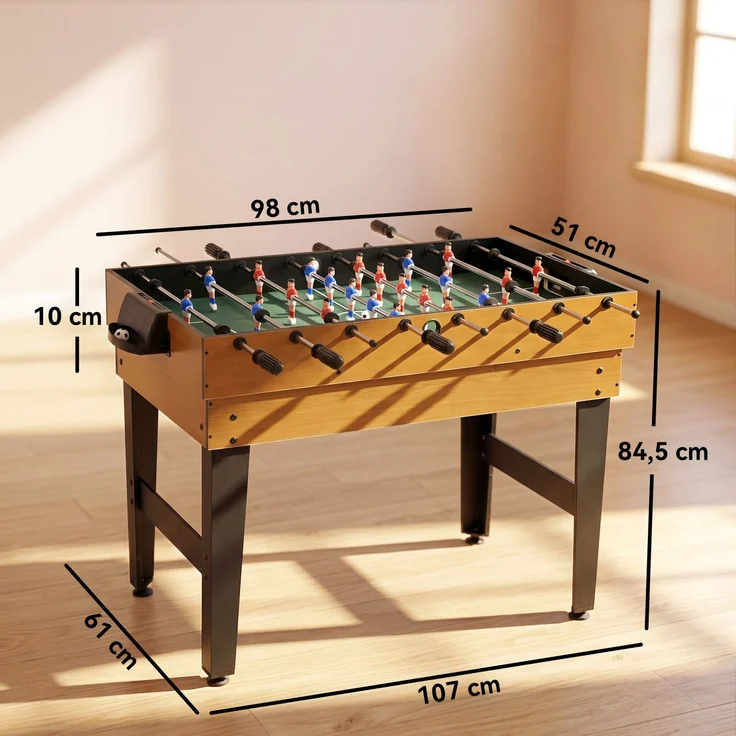 MELAYR, 4-in-1 Partyspieltisch inkl. Tischtennis, Kicker, Billard, Tischhockey, 107 x 61 x 84.5 cm, Naturholz+Schwarz – Bild 5