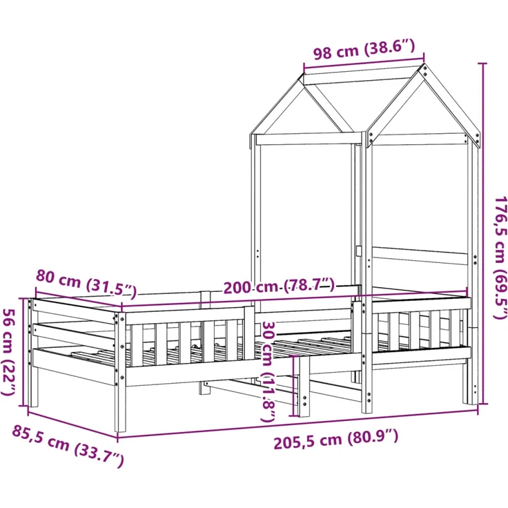 vidaXL Massivholzbett mit Dach 80x200 cm Kiefer 3282162 – Bild 10