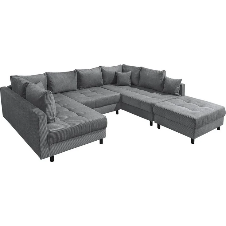 riess-ambiente Wohnlandschaft KENT 305cm anthrazit / schwarz · inkl. Hocker · U-Form · XXL Couch, Einzelartikel 1 Teile, Ecksofa · Wohnzimmer · mit Federkern · Cord-Bezug · Modern Design – Bild 1