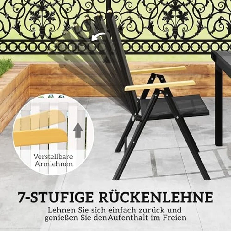Outsunny Garten-Essgruppe Sitzgruppe klappbar 7tlg. 1 Tisch+6 Stühle Gartenmöbel Set, (Balkonmöbel, 7-tlg, Balkonset), Schwarz 140L x 90B x 74H cm – Bild 3