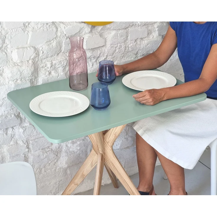 Ragaba kleiner rechteckiger Esstisch, MDF & Massives Eschenholz, 80x55 cm, Salbei Grün – Bild 2