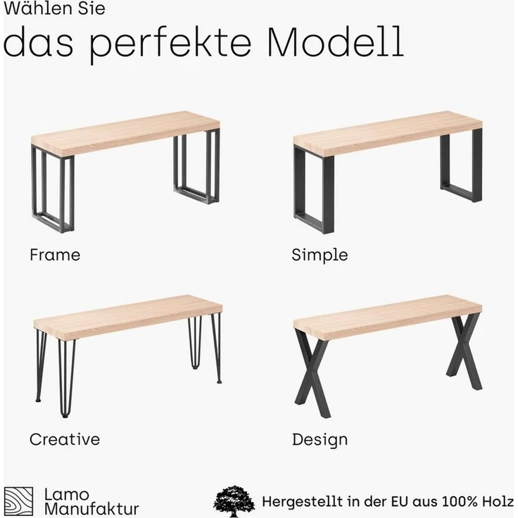 LAMO Manufaktur Sitzbank LSB Sitzbank (Komplett-Set, 3-Teilig), 40mm stake Massivholzplatte – Bild 4