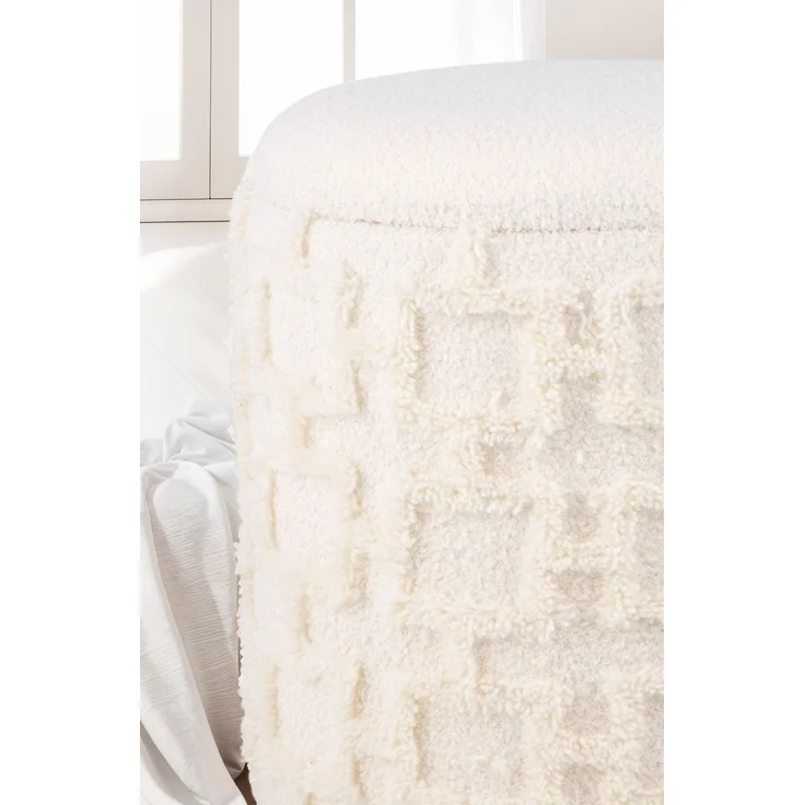 Wohnling Sitzhocker mit Stauraum 45x40 cm Strukturstoff Creme Polsterhocker Wohnzimmer Schlafzimmer – Bild 5