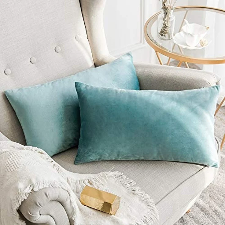 MIULEE 2er Set SAMT Kissenbezug Kissenhülle Dekorative Dekokissen Sofakissen Lendenkissen Wurfkissenbezug mit Verstecktem Reißverschluss Sofa Schlafzimmer 12x20 Inch 30x50 cm Blaugrün – Bild 1