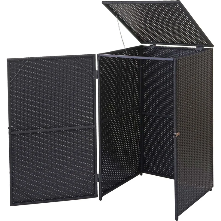 Mülltonnenverkleidung HWC-E25, Mülltonnenbox Mülltonnenabdeckung, Poly-Rattan 120l ~ schwarz – Bild 1