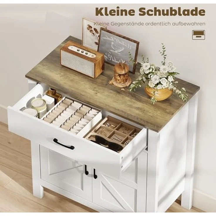 HOMCOM Sideboard Aufbewahrungsschrank Wohnzimmer (Beistellschrank, 1 St, 1), Landhausstil, große Schublade, höhenverstellbares Regal – Bild 4