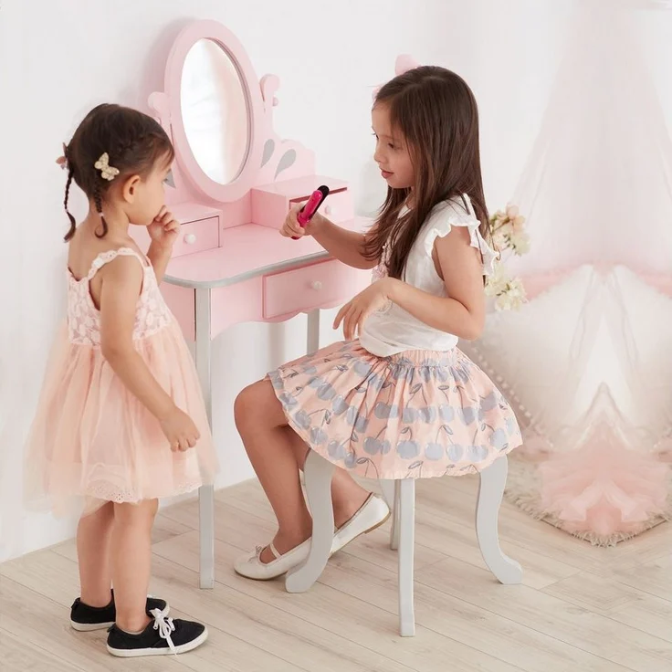 TEAMSON™ KIDS Schminktisch Princess Rapunzel Kinder-Schminktisch aus Holz mit Spiegel & Hocker – Bild 2