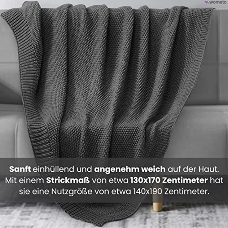 wometo Strickdecke Dunkelgrau, 140x190 cm, Oeko-Tex® zertifiziert, pflegeleicht und superweich – Bild 4