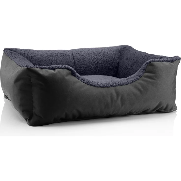 BedDog Hundebett TEDDY, Hundesofa aus Cordura und Microfaser-Velours, waschbares Hundebett mit Rand, Hundekissen vier-eckig (M) ca. 70x55x18cm, THE-ROCK (schwarz/grau)