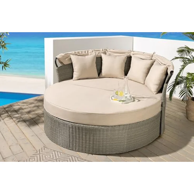 riess-ambiente Sonneninsel PLAYA LIVING 165cm natur · Polyrattan · Aluminium, Einzelartikel 1 Teile, Gartenlounge · einfahrbares Fußteil · klappbares Dach · mit Kissen – Bild 5