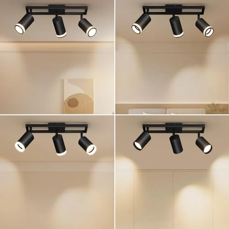 Dehobo LED Deckenstrahler 3 Flammig Schwarz GU10, Deckenlampe Strahler Schwenkbar 350°, Deckenspots für Küche Schlafzimmer Wohnzimmer, Nein Leuchtmittel – Bild 5